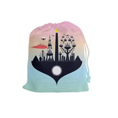 Future City Drawstring Pouches (large)  by Celenk
