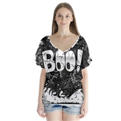 Monster Art Boo! Boo2 V-neck Flutter Sleeve Top by Celenk