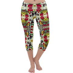 Chicken Monkeys Smile In The Floral Nature Looking Hot Capri Yoga Leggings by pepitasart