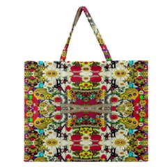 Chicken Monkeys Smile In The Floral Nature Looking Hot Zipper Large Tote Bag by pepitasart