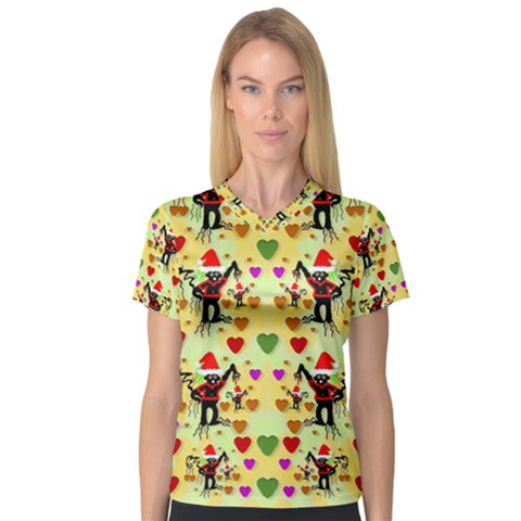 Santa With Friends And Season Love V-neck Sport Mesh Tee by pepitasart