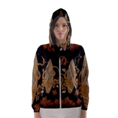 Hawaiian, Tropical Design With Surfboard Hooded Wind Breaker (women) by FantasyWorld7