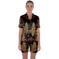 Hawaiian, Tropical Design With Surfboard Satin Short Sleeve Pyjamas Set by FantasyWorld7