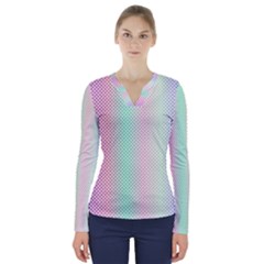 Pattern V-neck Long Sleeve Top