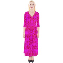 Pattern Quarter Sleeve Wrap Maxi Dress