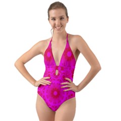 Pattern Halter Cut-out One Piece Swimsuit by gasi