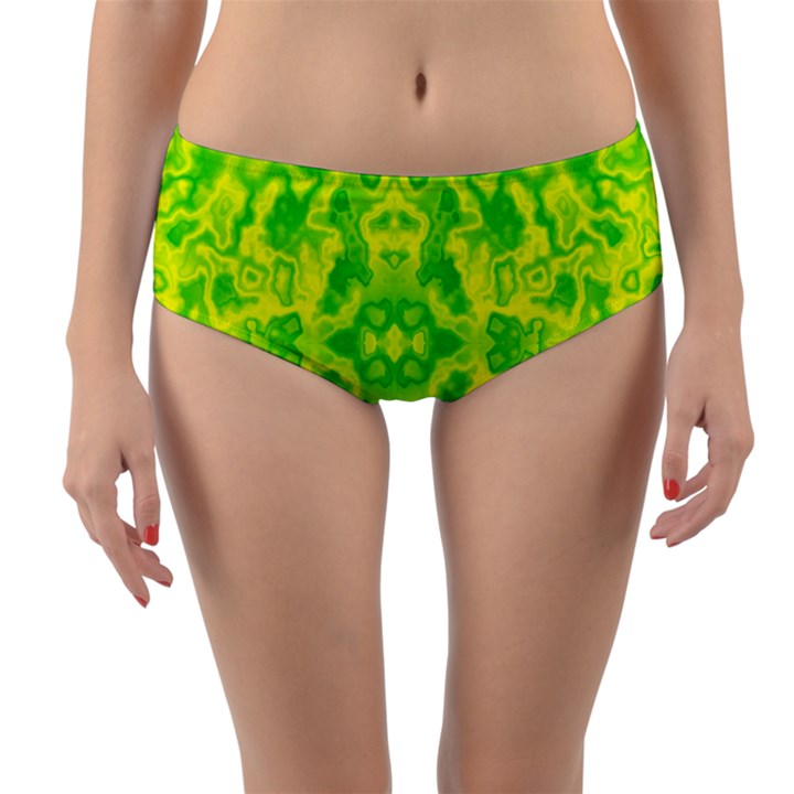 Pattern Reversible Mid-Waist Bikini Bottoms