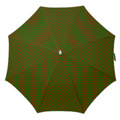 Large Red Christmas Hearts On Green Straight Umbrellas by PodArtist