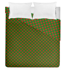 Large Red Christmas Hearts On Green Duvet Cover Double Side (queen Size) by PodArtist