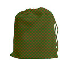 Large Red Christmas Hearts On Green Drawstring Pouches (xxl) by PodArtist