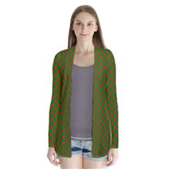 Large Red Christmas Hearts On Green Drape Collar Cardigan by PodArtist