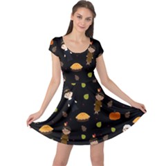 Pilgrims And Indians Pattern - Thanksgiving Cap Sleeve Dress