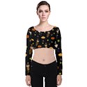 Pilgrims and Indians pattern - Thanksgiving Velvet Long Sleeve Crop Top View1