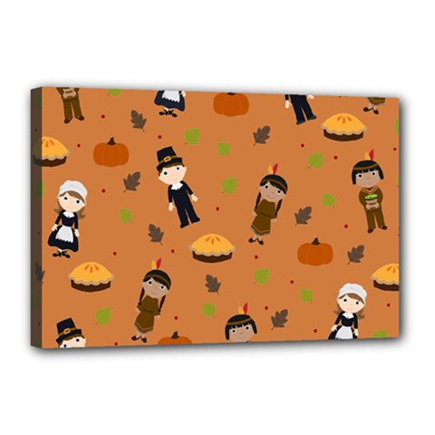 Pilgrims And Indians Pattern - Thanksgiving Canvas 18  X 12  by Valentinaart