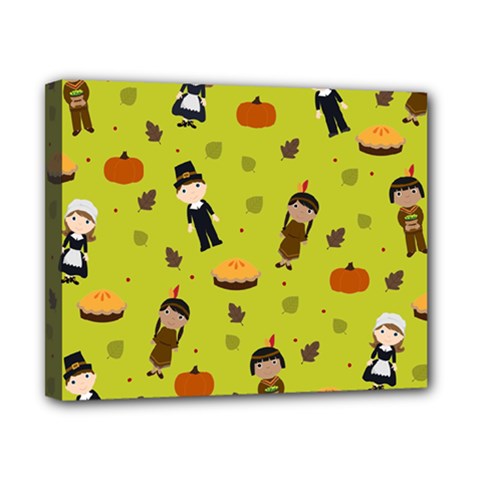 Pilgrims And Indians Pattern - Thanksgiving Canvas 10  X 8  by Valentinaart