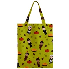 Pilgrims And Indians Pattern - Thanksgiving Zipper Classic Tote Bag by Valentinaart