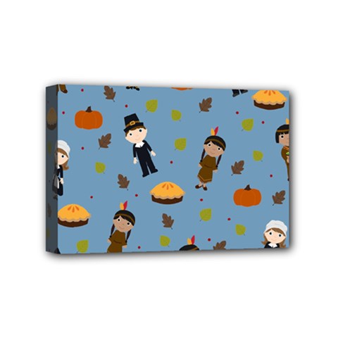 Pilgrims And Indians Pattern - Thanksgiving Mini Canvas 6  X 4  by Valentinaart