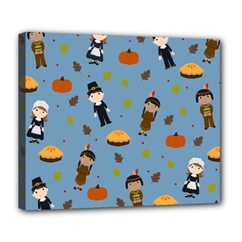 Pilgrims And Indians Pattern - Thanksgiving Deluxe Canvas 24  X 20   by Valentinaart