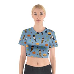 Pilgrims And Indians Pattern - Thanksgiving Cotton Crop Top by Valentinaart