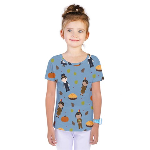 Pilgrims And Indians Pattern - Thanksgiving Kids  One Piece Tee by Valentinaart