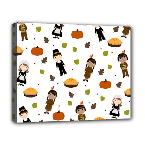 Pilgrims And Indians Pattern - Thanksgiving Deluxe Canvas 20  X 16   by Valentinaart