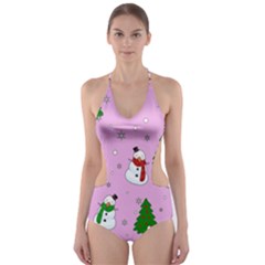 Snowman Pattern Cut-out One Piece Swimsuit by Valentinaart