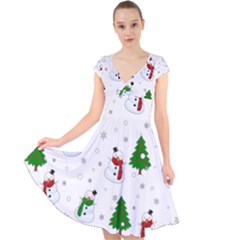 Snowman Pattern Cap Sleeve Front Wrap Midi Dress by Valentinaart