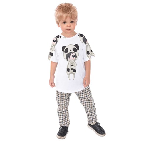 Kawaii Panda Girl Kids Raglan Tee by Valentinaart