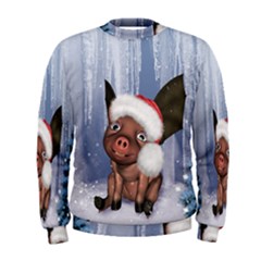 Christmas, Cute Little Piglet With Christmas Hat Men s Sweatshirt by FantasyWorld7