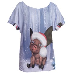 Christmas, Cute Little Piglet With Christmas Hat Women s Oversized Tee by FantasyWorld7