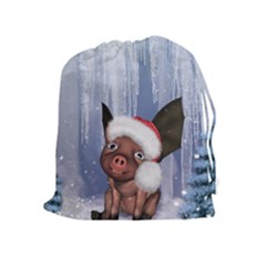 Christmas, Cute Little Piglet With Christmas Hat Drawstring Pouches (extra Large) by FantasyWorld7