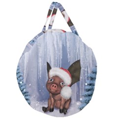 Christmas, Cute Little Piglet With Christmas Hat Giant Round Zipper Tote by FantasyWorld7