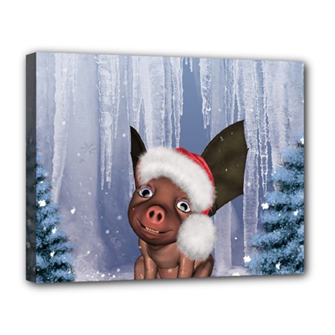 Christmas, Cute Little Piglet With Christmas Hat Canvas 14  X 11  by FantasyWorld7
