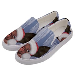 Christmas, Cute Little Piglet With Christmas Hat Men s Canvas Slip Ons by FantasyWorld7