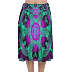 Pattern Velvet Flared Midi Skirt by gasi