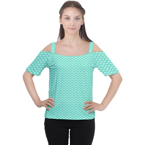 Tiffany Aqua Blue With White Lipstick Kisses Cutout Shoulder Tee by PodArtist