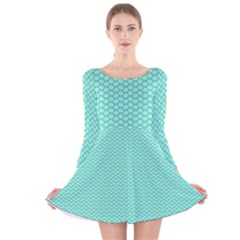 Tiffany Aqua Blue With White Lipstick Kisses Long Sleeve Velvet Skater Dress by PodArtist