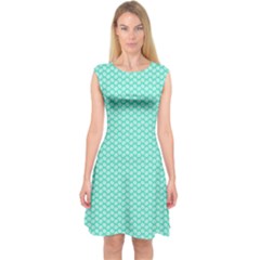 Tiffany Aqua Blue With White Lipstick Kisses Capsleeve Midi Dress by PodArtist