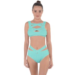 Tiffany Aqua Blue With White Lipstick Kisses Bandaged Up Bikini Set  by PodArtist