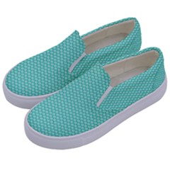 Tiffany Aqua Blue With White Lipstick Kisses Kids  Canvas Slip Ons by PodArtist