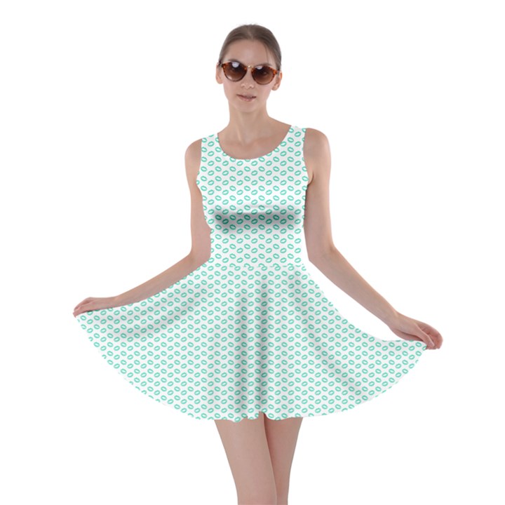 Tiffany Aqua Blue Lipstick Kisses on White Skater Dress