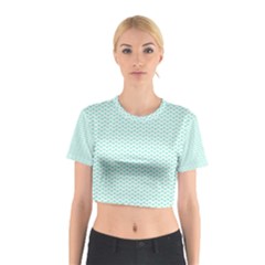 Tiffany Aqua Blue Lipstick Kisses On White Cotton Crop Top by PodArtist