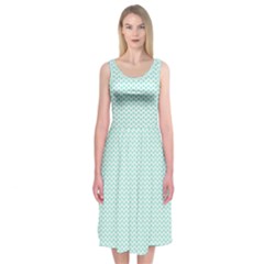 Tiffany Aqua Blue Lipstick Kisses On White Midi Sleeveless Dress by PodArtist