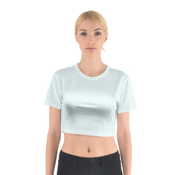 Tiffany Aqua Blue Candy Polkadot Hearts on White Cotton Crop Top