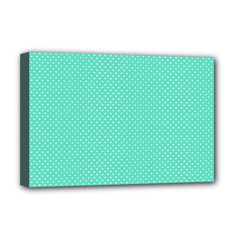 White Polkadot Hearts On Tiffany Aqua Blue  Deluxe Canvas 18  X 12   by PodArtist