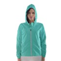 White Polkadot Hearts on Tiffany Aqua Blue  Hooded Wind Breaker (Women) View1