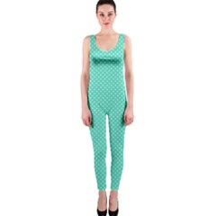 White Polkadot Hearts On Tiffany Aqua Blue  Onepiece Catsuit by PodArtist