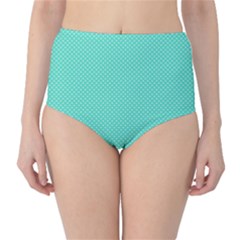 White Polkadot Hearts On Tiffany Aqua Blue  High-waist Bikini Bottoms by PodArtist