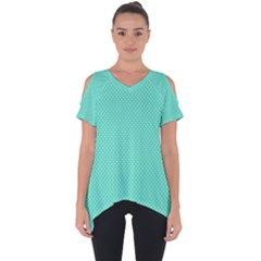 White Polkadot Hearts On Tiffany Aqua Blue  Cut Out Side Drop Tee by PodArtist