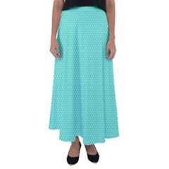 White Polkadot Hearts On Tiffany Aqua Blue  Flared Maxi Skirt by PodArtist